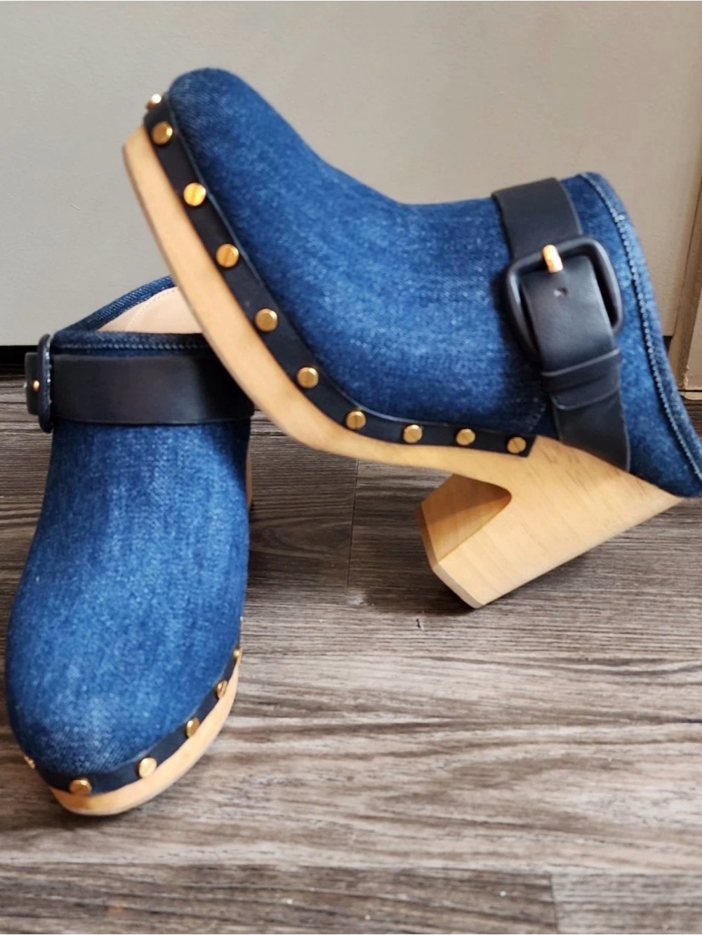 Veronica Beard Studded Denim Slim On Mules NW size 10